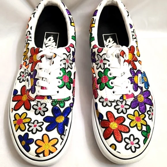 Vans Era Flower Multicolored Glitter Floral Platform Sneakers (Uni M 8, W 9.5) - Picture 4 of 13